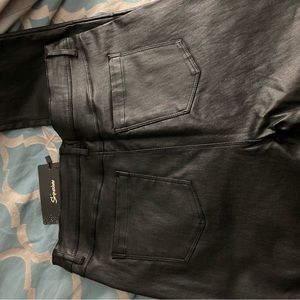 Women’s Black Rayon denim stretch leather look pants